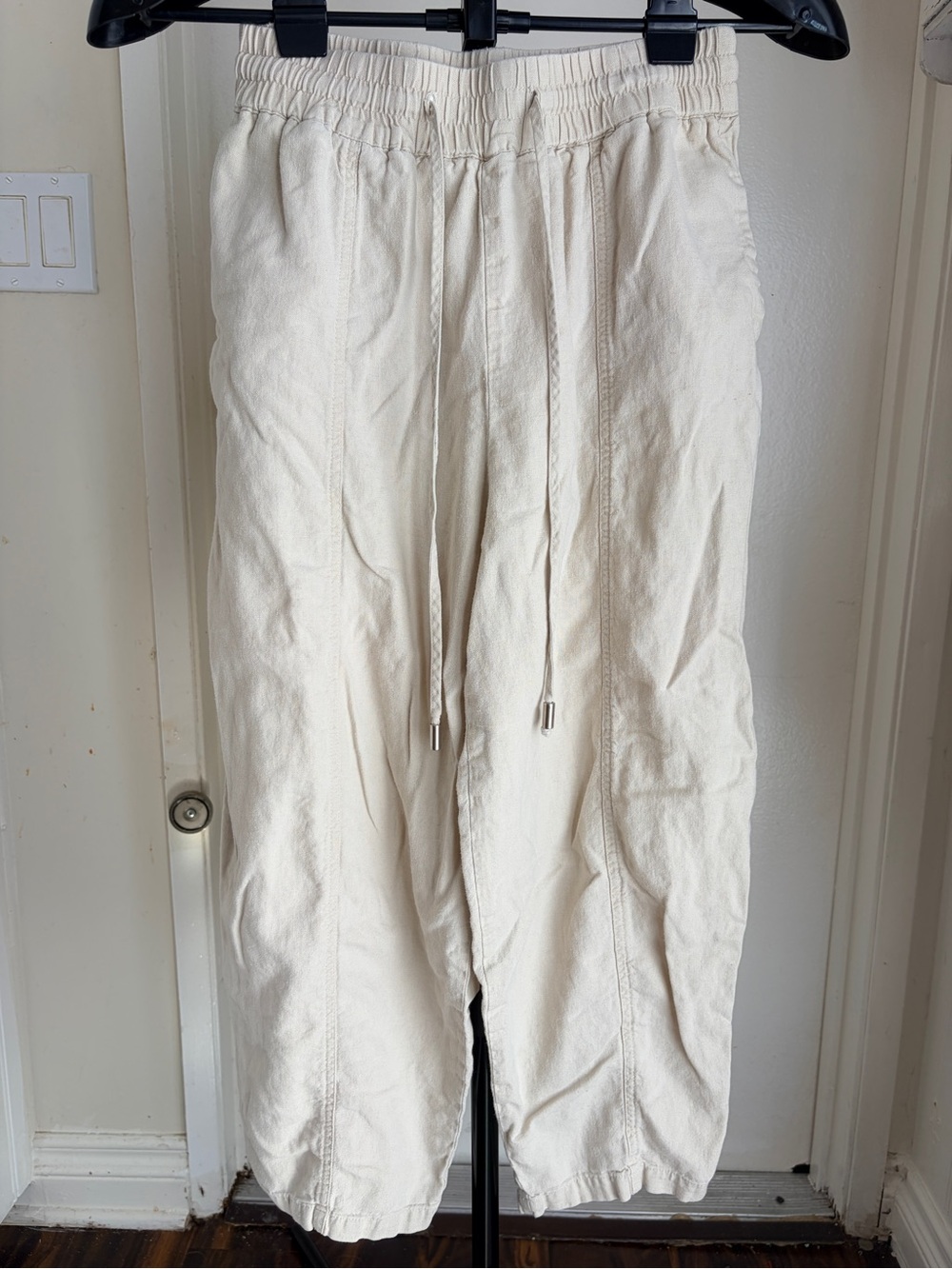 Zara Women's Cream Cropped Drawstring Jogger Pants | XS